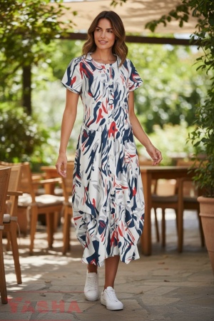 Art Dress Linen Navi and White