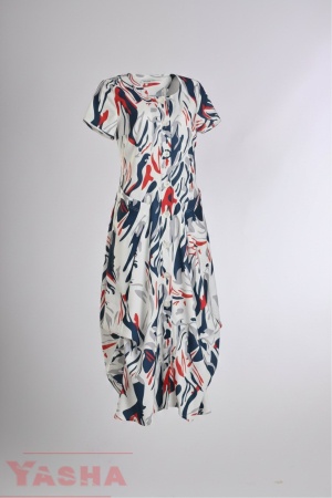 Art Dress Linen Navi and White