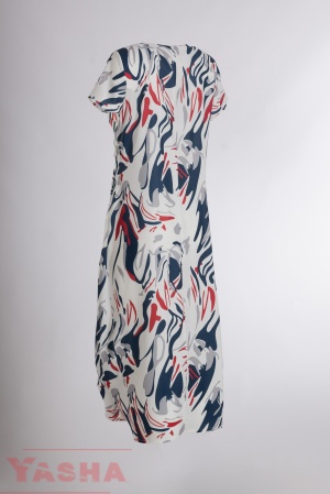 Art Dress Linen Navi and White